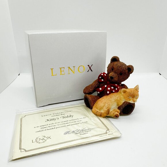 NIB Lenox 2005 Kitty's Teddy Orange Tabby Cat Bear Life Like Hand Painted Kids - Picture 3 of 8